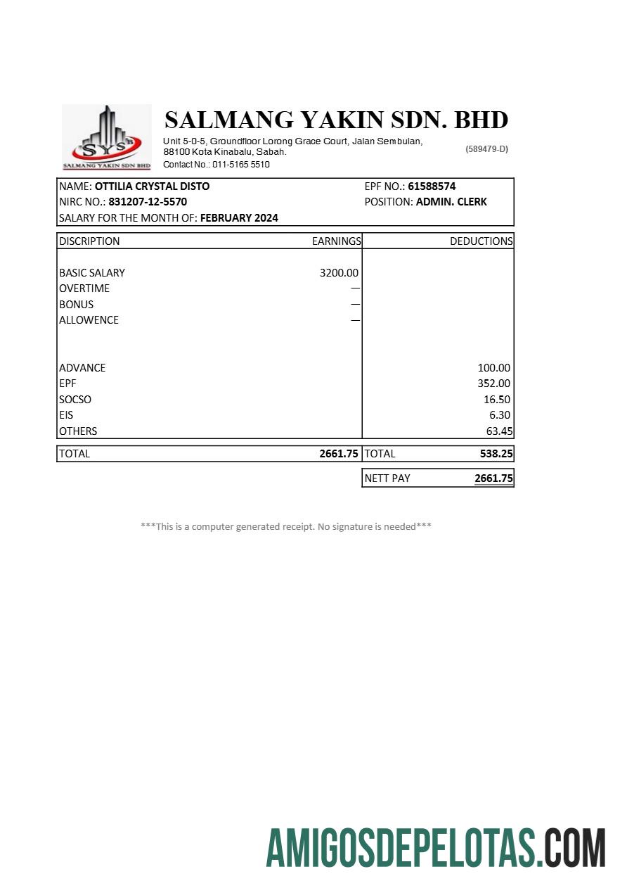 Realista Modelo de contracheque da empresa de construção Salmang Yakin da Malásia em formatos Word e PDF.pdf, 1